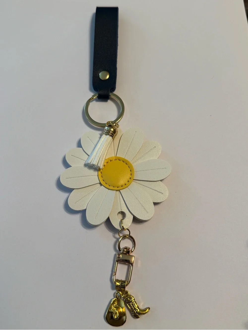 Boho Country Western Daisy Cowboy Boots and Hat Keychain